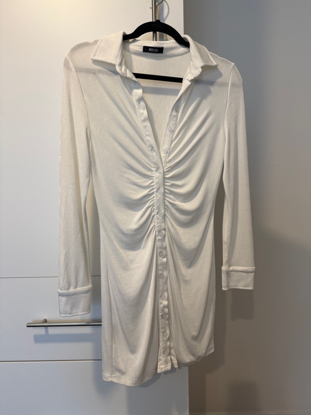 Miss Lola White Long Sleeve Ruched Front Dress